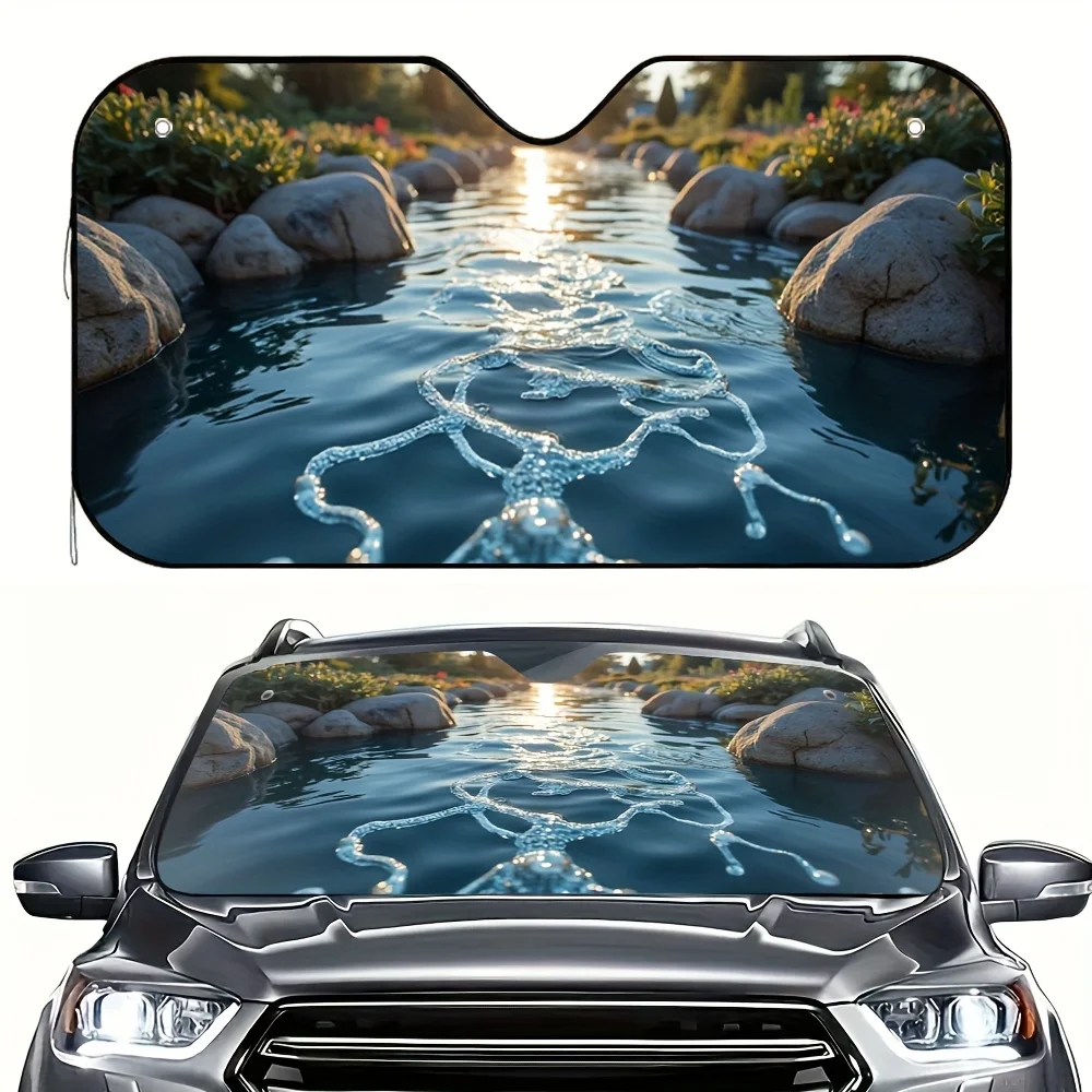

1pc Blue Marble Car Sun Visor Gothic Sun Protection For Dark Aesthetic Drives Lace Like Pattern Universal Fit For Muscle Cars, M