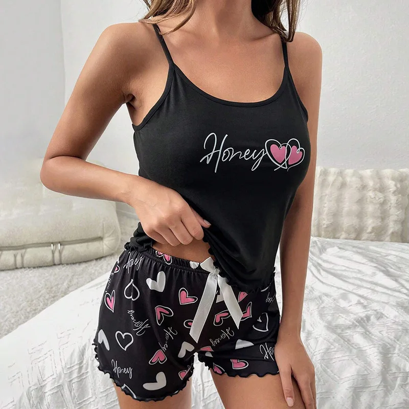 Women's Silk-Like Pajama Set Home Clothes Sleeveless Camisole & Soft Shorts Sets Summer Sleepwear Loungewear Holiday Two Pieces