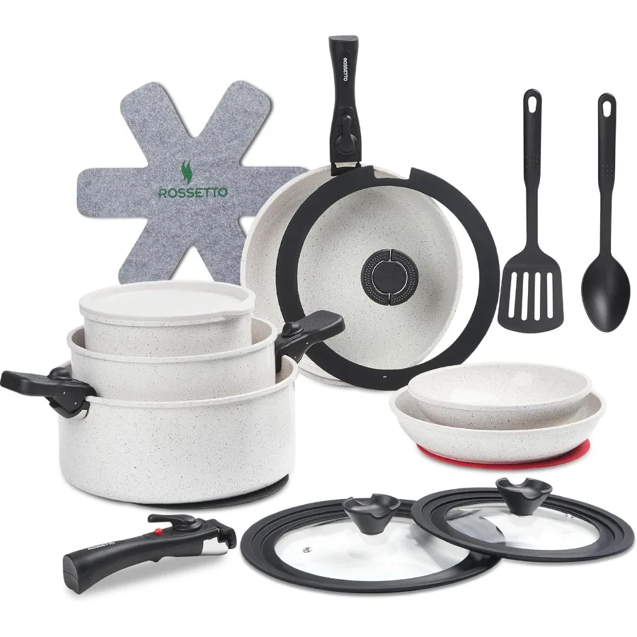 

23 Pcs Nonstick Pots and Pans Set with 4 Detachable Handle Ceramic Cookware Set Non Toxic Induction Dishwasher Oven Safe Cookwa