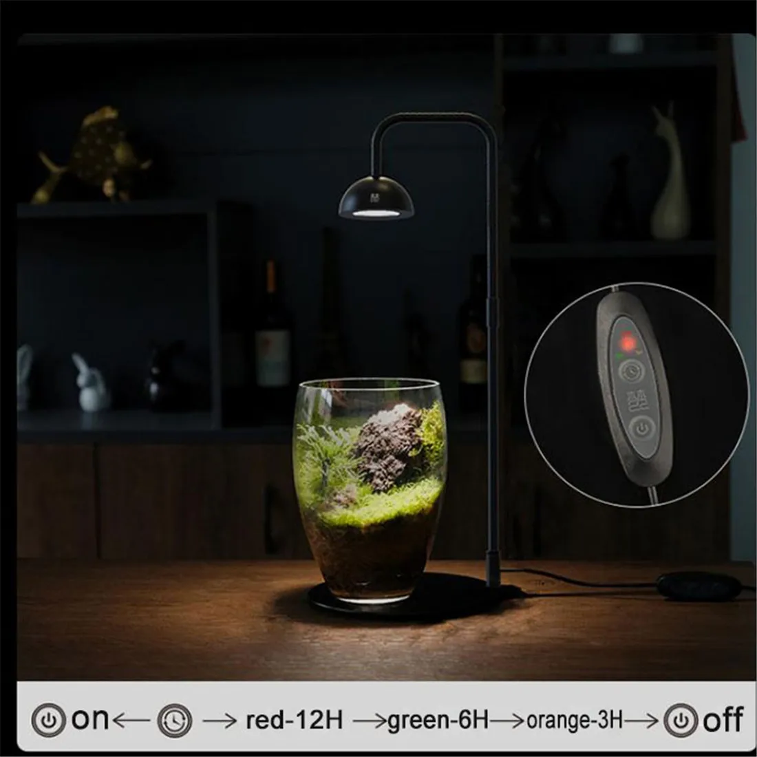 ไฟปลูกต้นไม้ LED แบบ USB สีดำ พร้อมตัวตั้งเวลาแบบหน่วยความจำ 3/6/12 ชั่วโมง สำหรับไม้อวบน้ำ, ตะไคร่น้ำ, การจัดสวนขนาดเล็ก, ตู้ปลาเบต้า