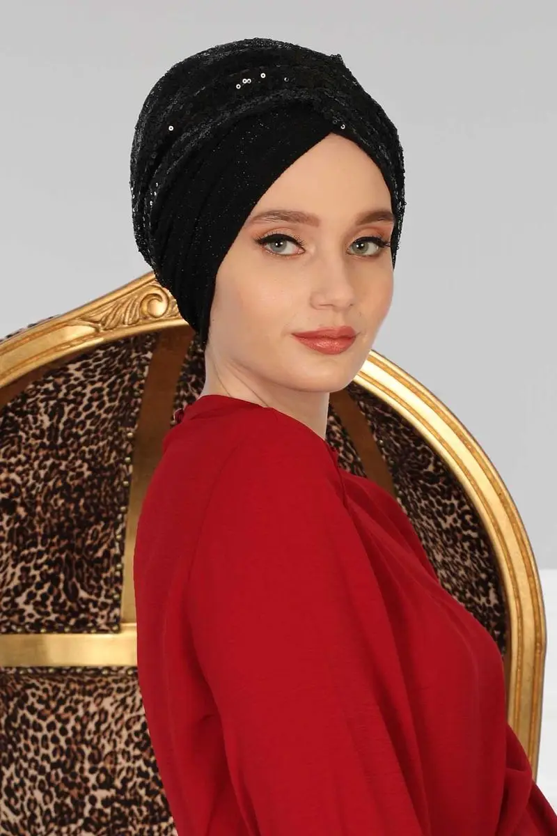 Hijab Bone Lovertjes Zwart