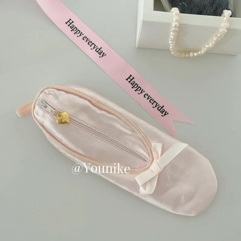 Borsa per penna per lo Styling delle scarpe da balletto rosa borsa per cosmetici a cuore per ragazza francese dolce borsa per la conservazione della