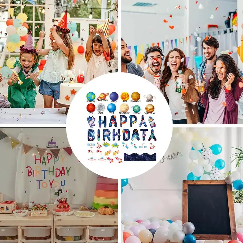 Decorazioni della bacheca dell'aula dello spazio esterno 63 pezzi ritagli di carta della bacheca dell'aula di compleanno dello spazio con il punto di colla