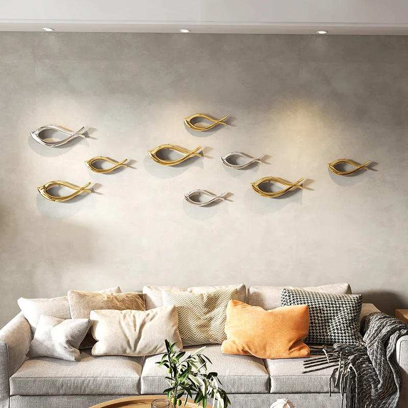 Creative Abstract Fish-shaped Wall Hangings Electroplated Plastic Living Room Wall Decorations Background Wall Hangings