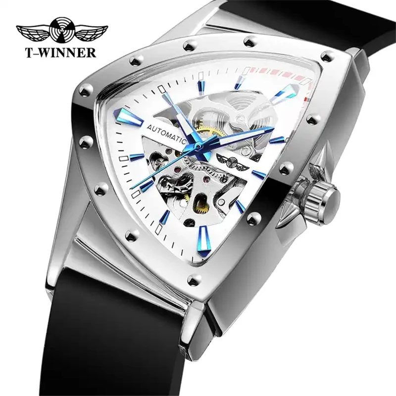 Winner 395R WINNER Minimalist Automatic Watch for Men Creative Triangle Dial Brand Luxury Business Mechanical Watches Silicone