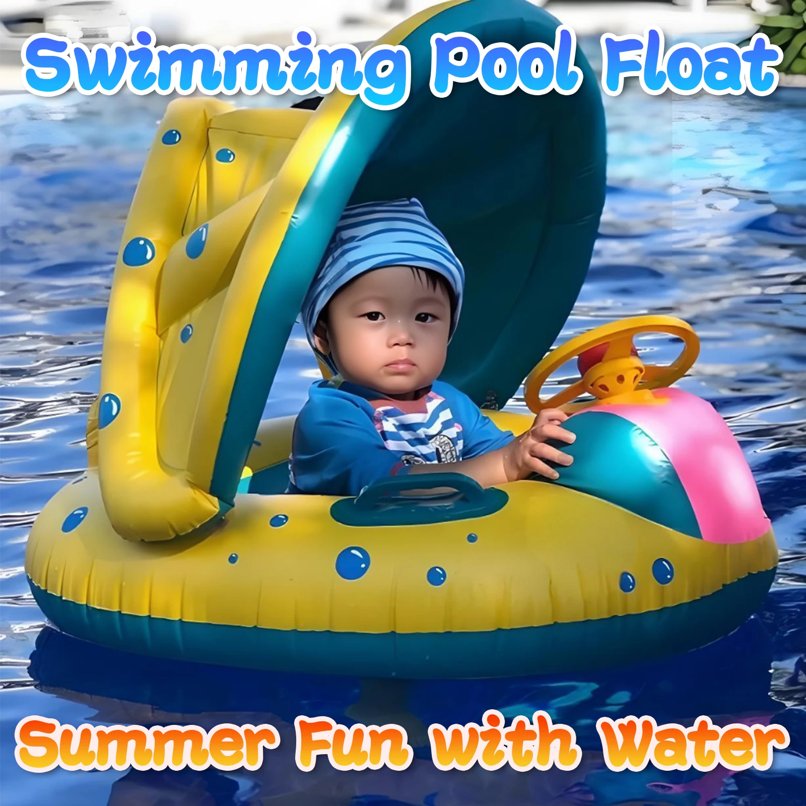 

Inflatable Baby Swimming Pool Floats with Removable Sun Protection Canopy, Infant Pool Float Toy with Seat and Handle, Yellow