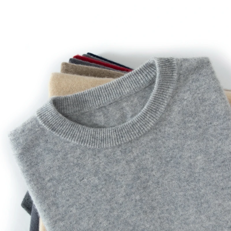 

100% Pure Cashmere Autumn Winter Men O-Neck Knit Sweater Multi-color Versatile Loose Warm Youth Pullovers Business Casual Tops