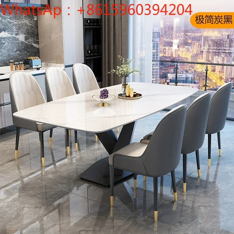 Italian simple modern household small apartment stainless steel rectangular luxury rock plate western food table and chair