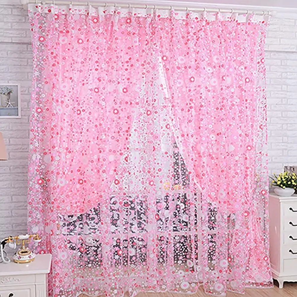 Floral Pattern Window Curtain Summer Transparent Room Decor Window Screening Door Curtains Drape Panel Sheer Fashion Tulle