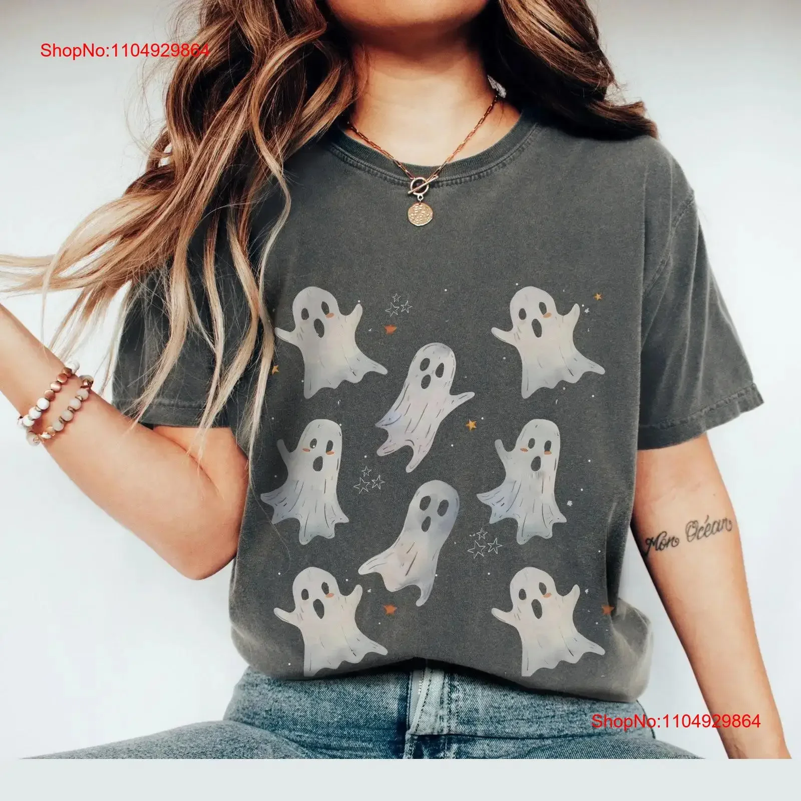

Halloween GhosT T Shirt Cute Spooky Celestial Spirit Lovers Fall Outfit vintage Washed homme Top For Everyday Wear Comfortable
