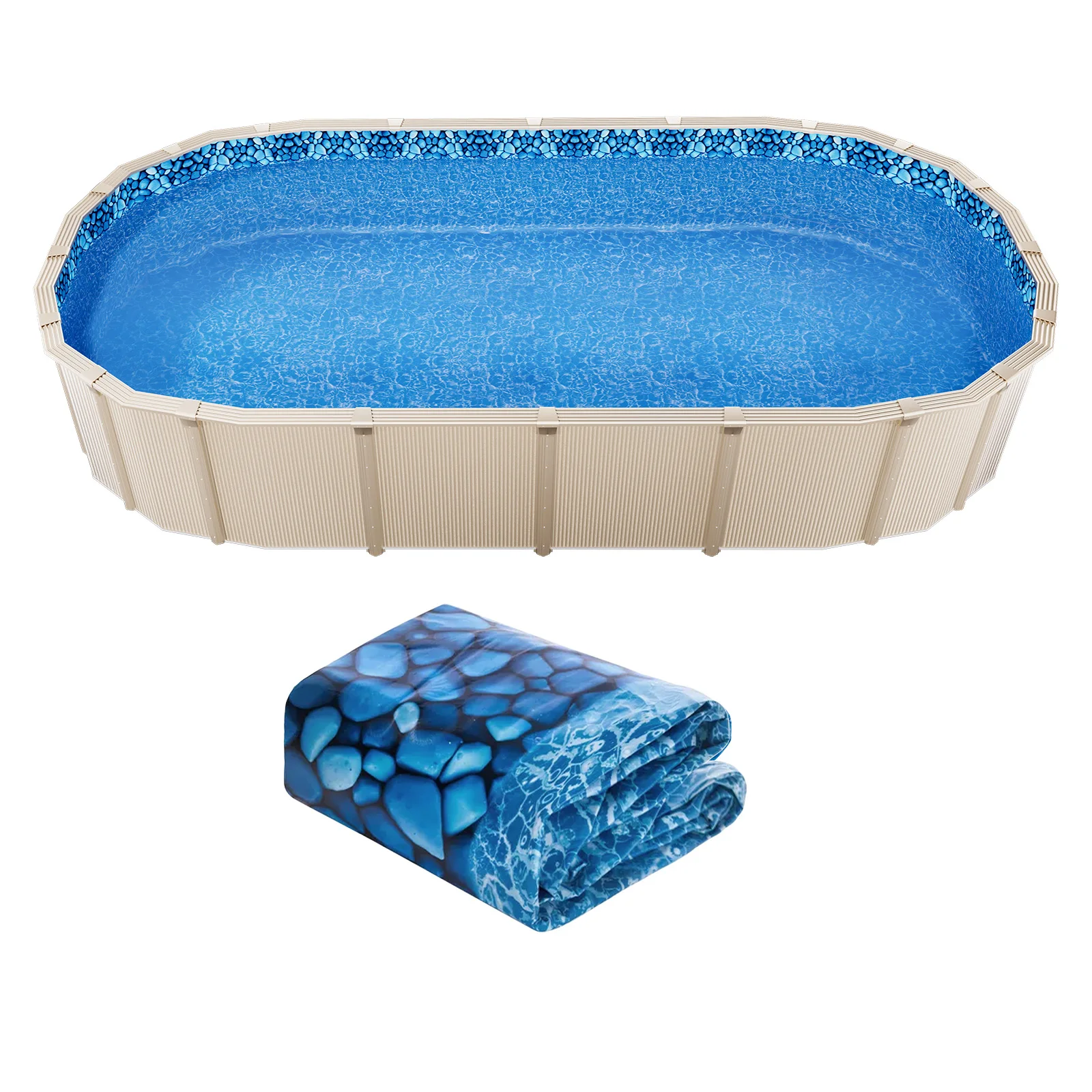 SucceBuy Revestimiento de piscina ovalado de 15x30 pies Unibead, revestimiento de piscina sobre el suelo, altura de pared de 52 pulgadas, calibre duradero, vinilo diseñado para piscina