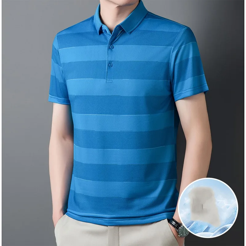 Summer Short Sleeve Contrast Color Turn-down Polo-Neck Collar Button Pullover T-shirt Men's Clothing Sophisticated Casual Tops