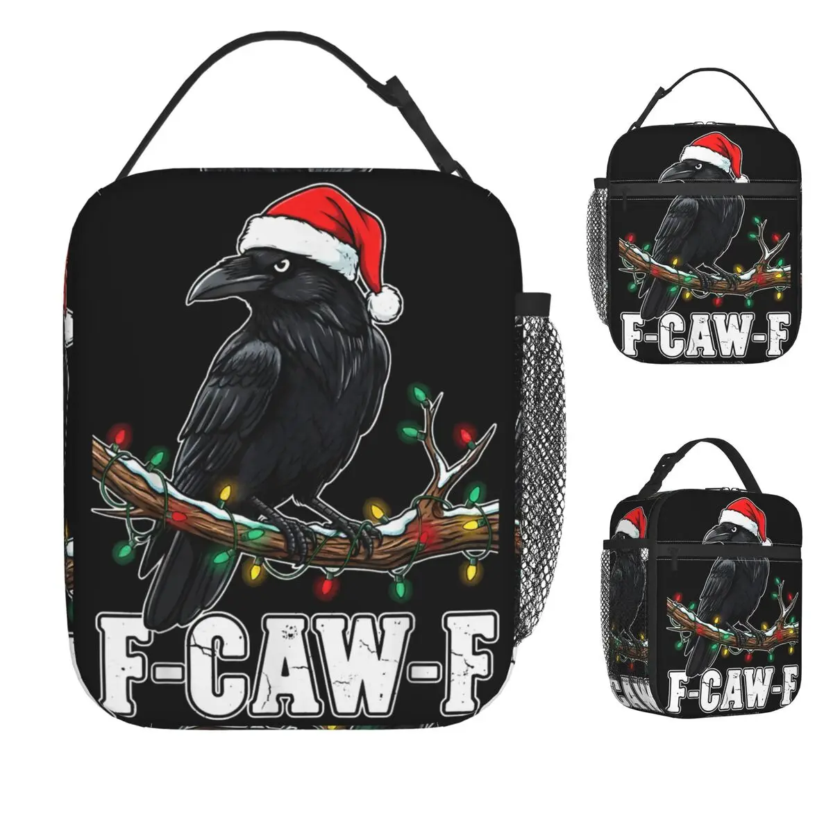 

Funny Gothic Christmas Crow Black Bird Santa Hat Lunch Bag Lunch Box For Unisex Beach Insulated Cooler Bag Tote Food Bags