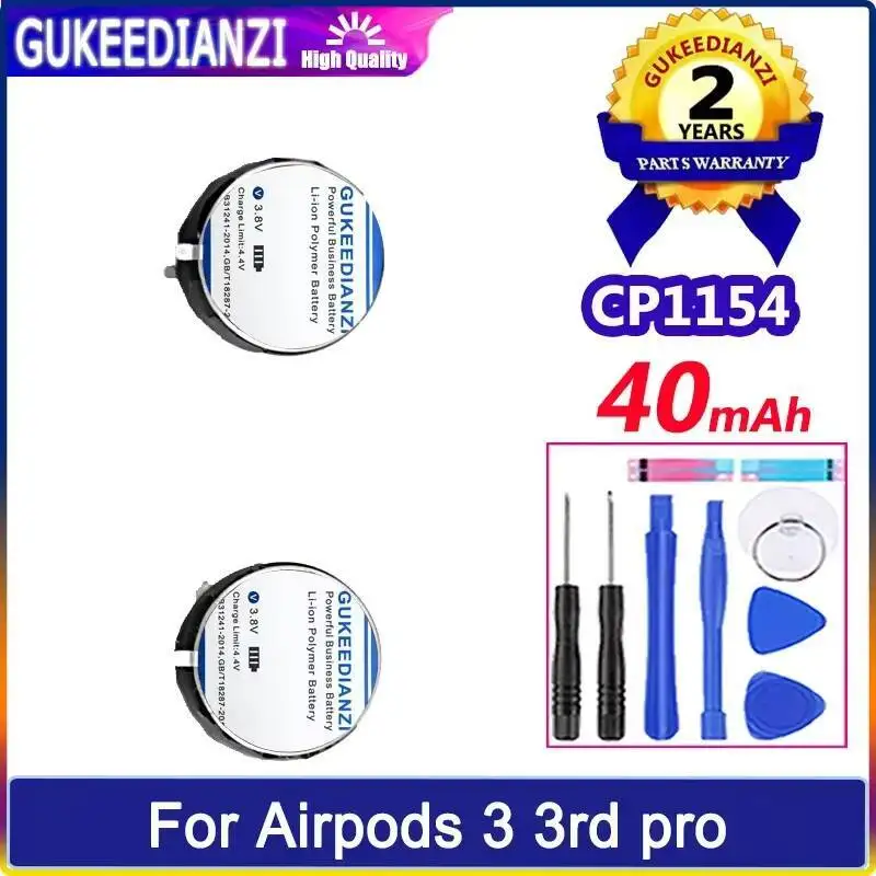 

40 мАч для Apple Airpods 3 3Rd Pro, левый + правый наушники CP1154, 2 шт., долговечная батарея