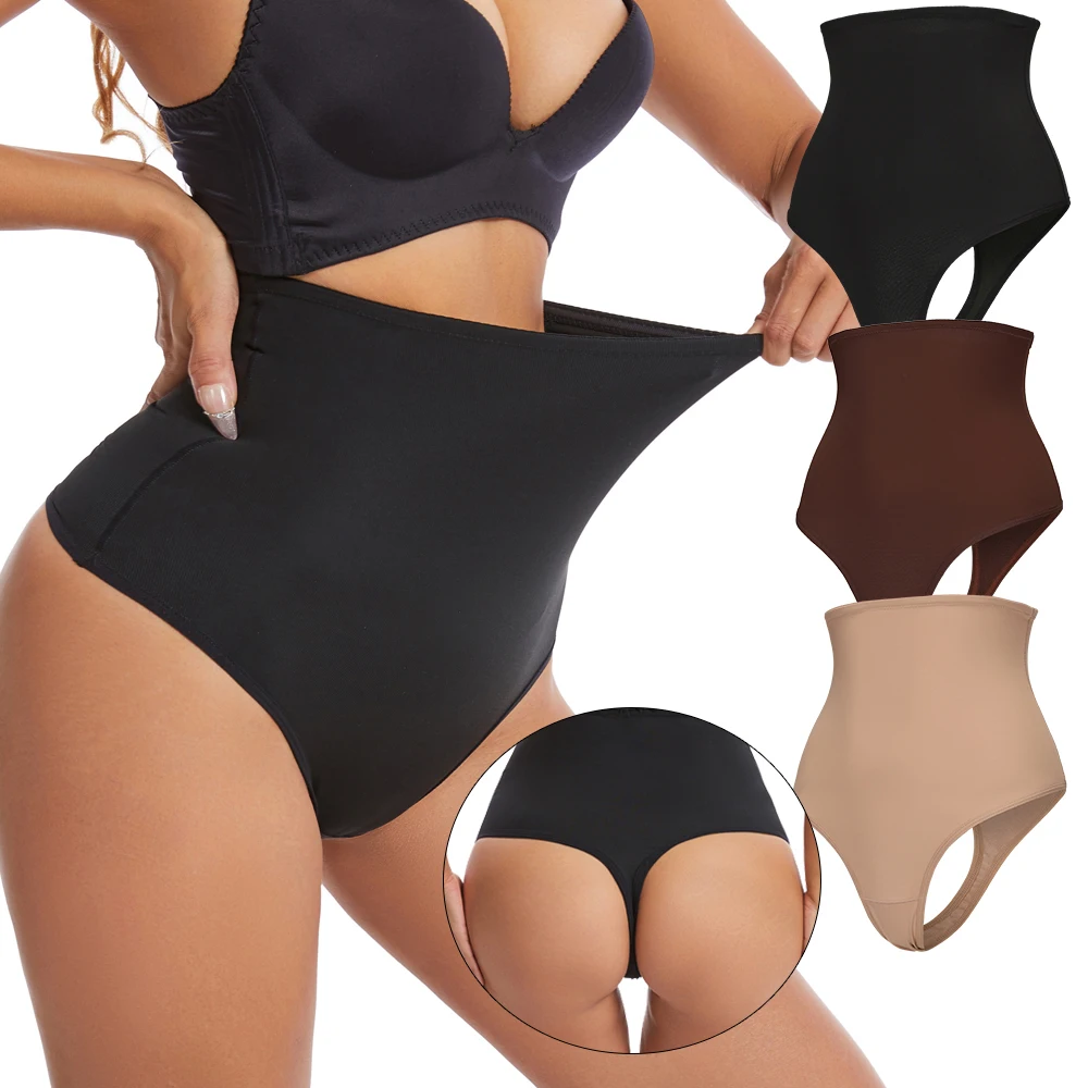 

Women Thong Shapewear High Waist Body Shaper Tummy Control Stretch Black Sexy Slimming Underwear Smooth Body Nude T-Back Brief