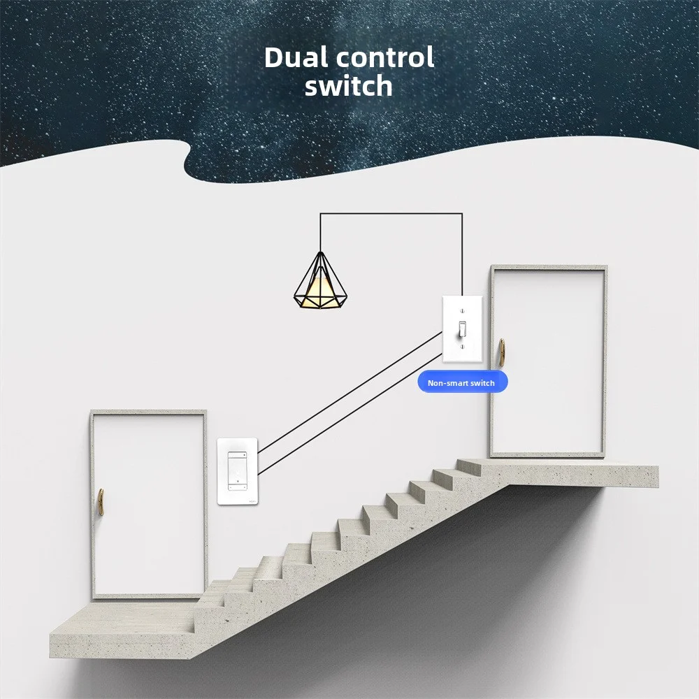 Tuya Wifi American Standard Intelligent Dimming Switch Alexa Voice Control App Remote Timed Start Stop White Dual Control Switch