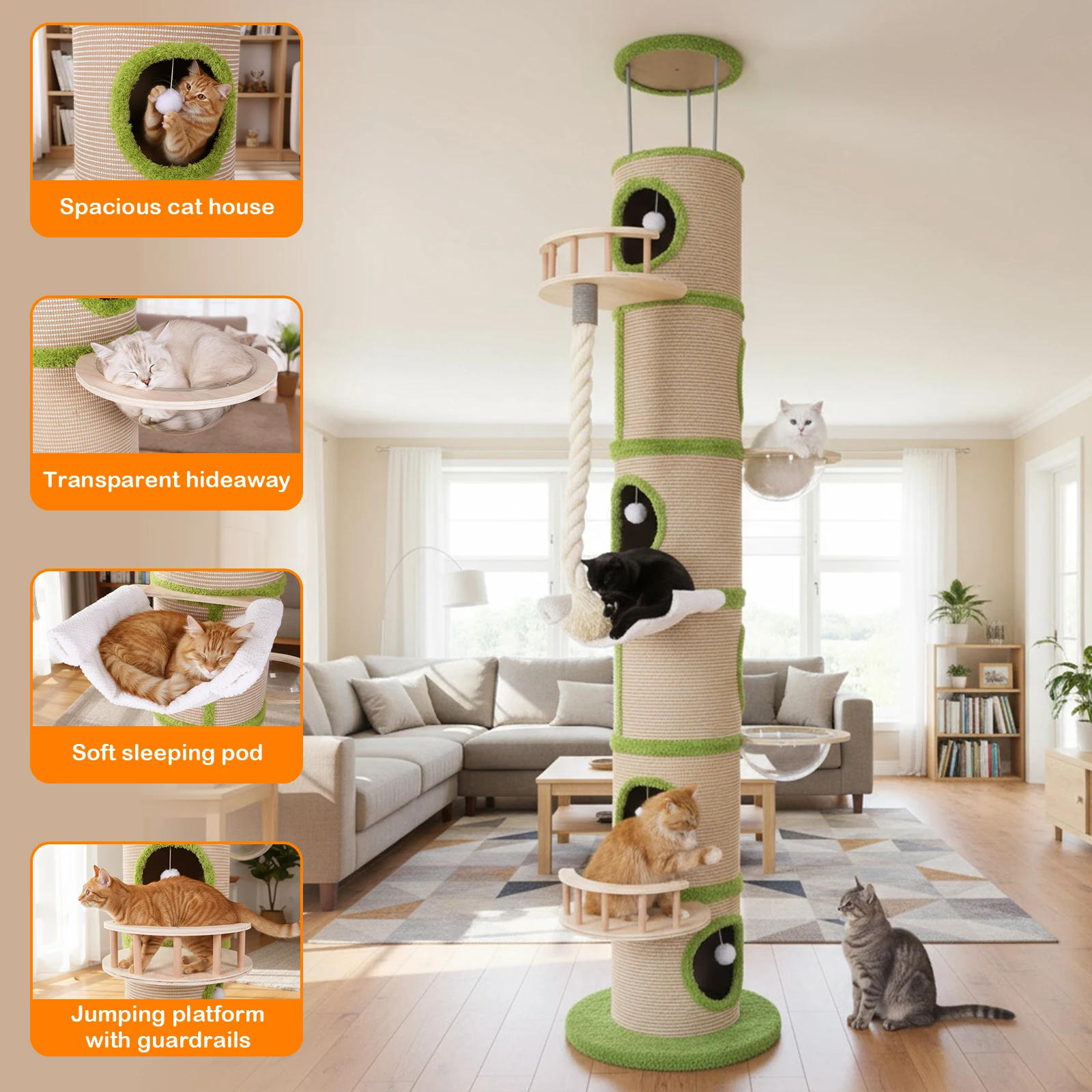 

Большой лесной игровой комплекс для кошек с сизалевой когтеточкой, высокая башня-когтеточка, очень большая башня-когтеточка для взрослых домашних кошек