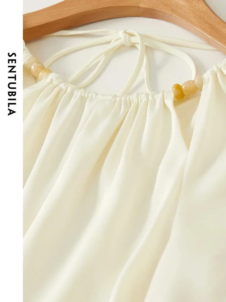 SENTUBILA Abito lungo in raso da donna elegante 2025 Abito longuette a vita increspata con cut-out moda primaverile Lady Evening Party 141L53140