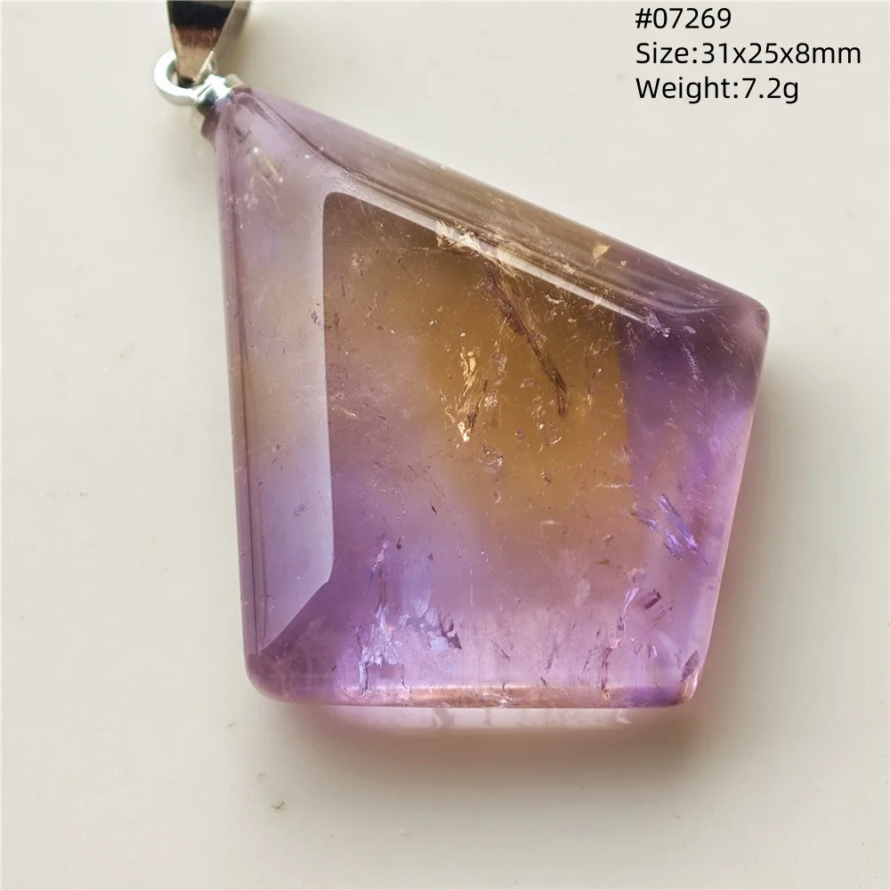 Natural Purple Yellow Ametrine Quartz Pendant Jewelry Rectangle Clear Bead Women Men Citrine Amethyst Fashion Necklace AAAAA view 3
