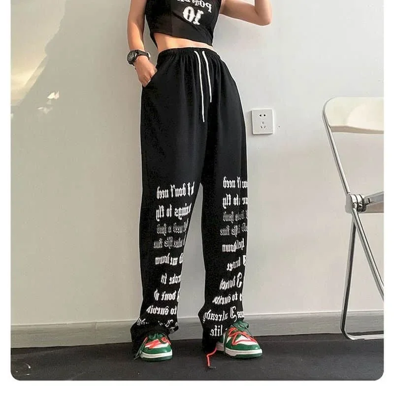 

Hip Hop Women's Pants Drawstring Lace-up Baggy Trousers Printed Korean Style Leggings Y2k Loose Sporty Sweatpant Women Clothing