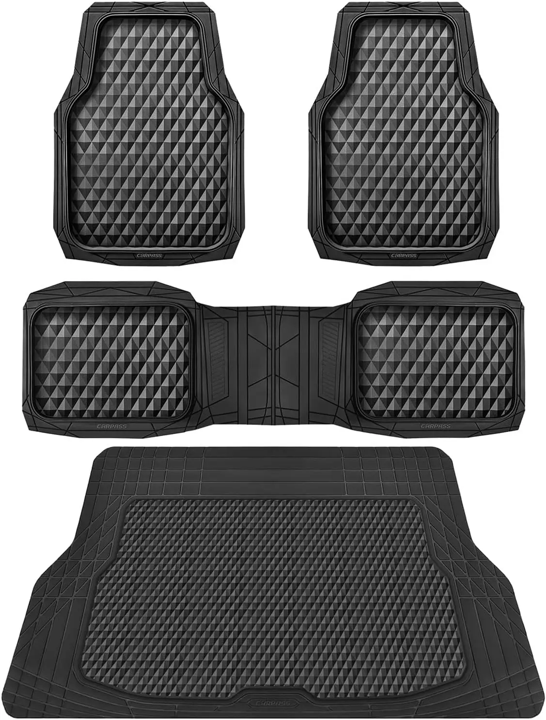 

Heavy Duty Rubber Car Floor Mats & Cargo Liners, All-Weather 3D Rhombus Anti-Slip Waterproof Trim to Fit for Sedan, SUV, Truck