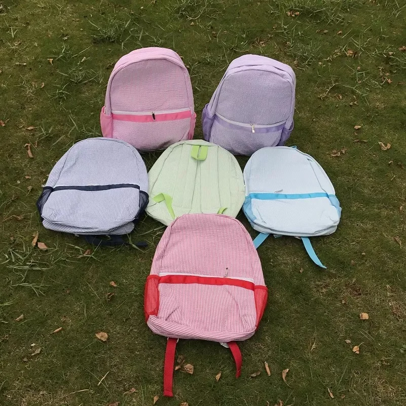 Mochila Seersucker con nombre para niños, bolsa de libros personalizada con monograma para bebé, mochilas Seersucker con tu nombre