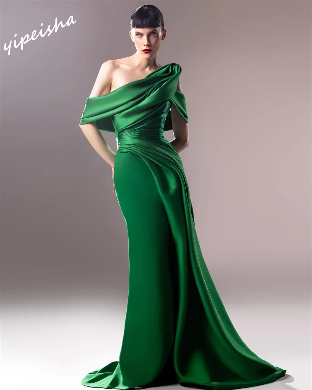 Yipeisha Exquisite Off-the-shoulder Mermaid Floor Length Evening Dresses Draped Shirred Satin Customized