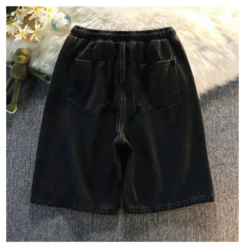 American Retro Sanskrit Printed Denim Shorts Men's Summer Fashion Brand New Loose Versatile Casual Mid pants Men's