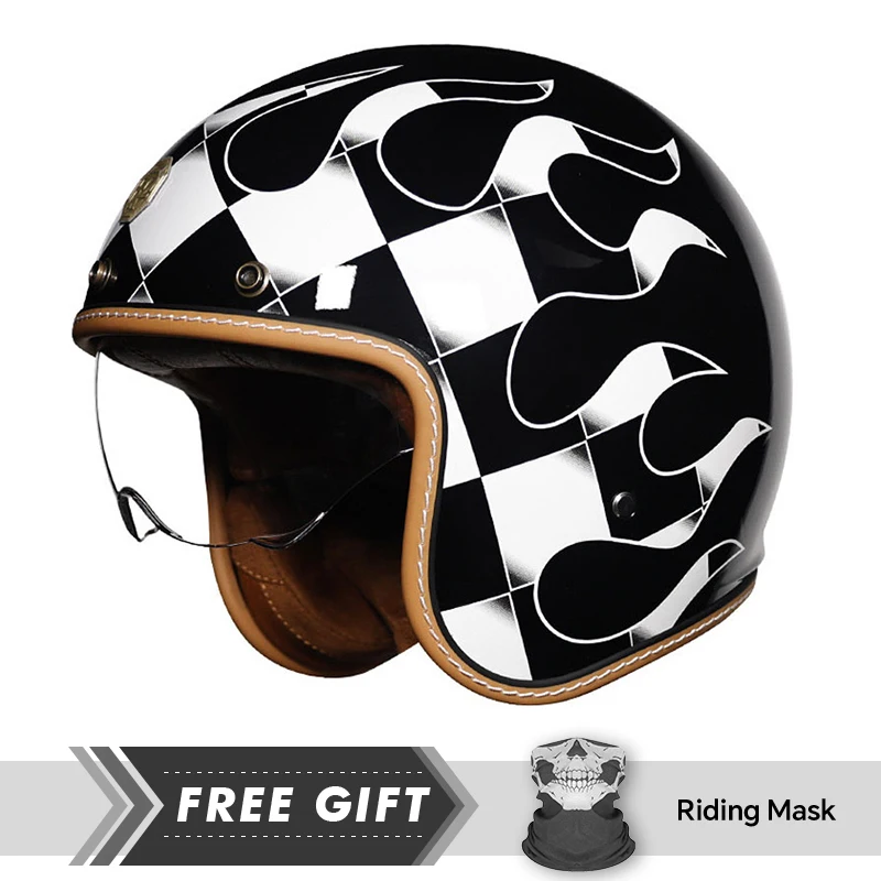 Kask otwarty w stylu vintage Cztery pory roku z przezroczystymi soczewkami Kaski motocyklowe Certyfikat DOT Kask otwarty 3/4 Kask odrzutowy