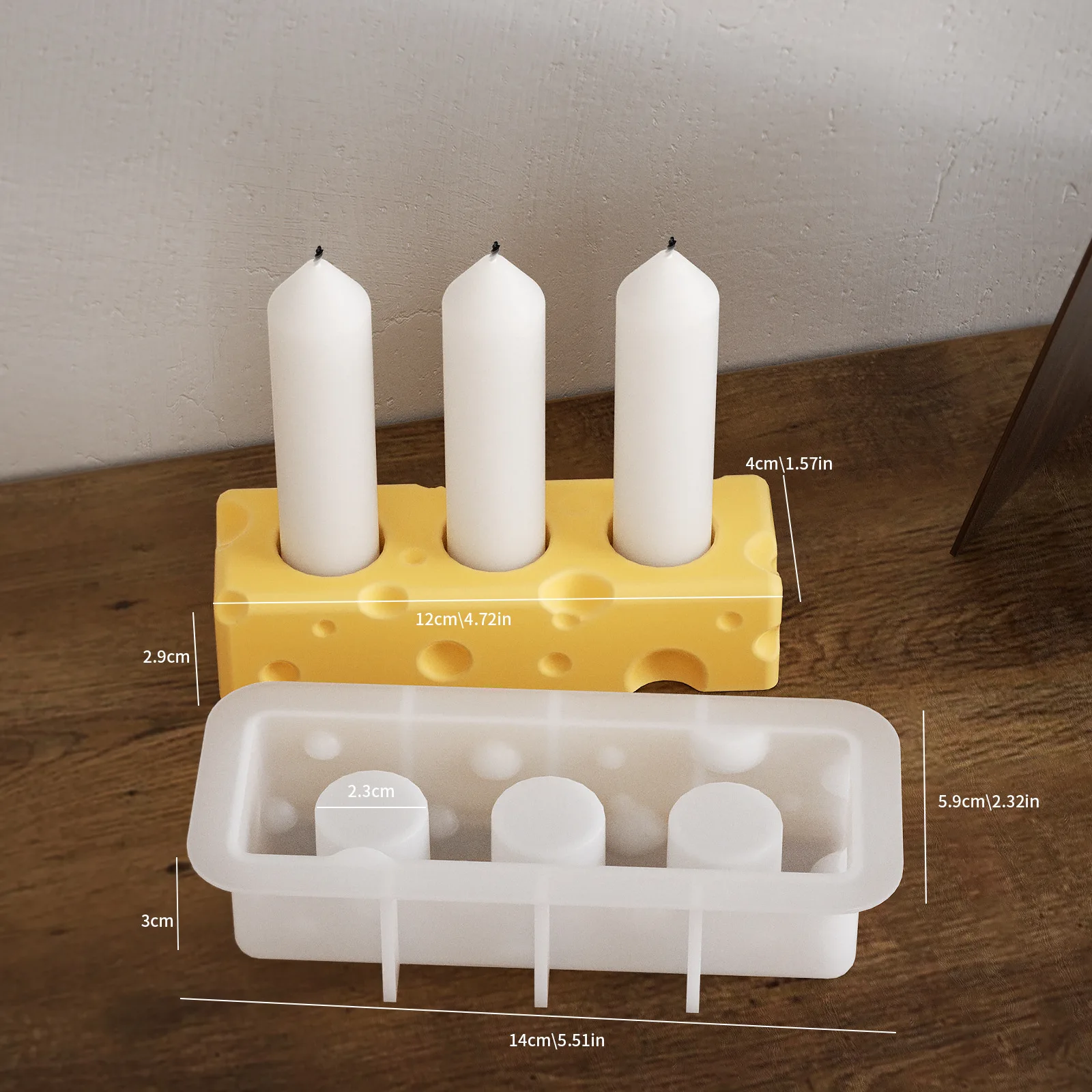 Candelabro de queso rectangular con 1/3 agujeros, molde de cemento y hormigón, Base de vela de yeso para aromaterapia, Molde de resina epoxi para decoración del hogar