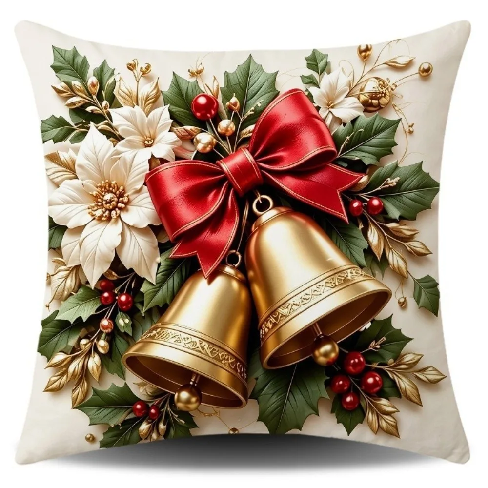 Soft Christmas Pillow Cover Santa Claus Bowknot Bell Throw Cushion Case Square Elk Deer Snowman Pillow Cover Party Decoration