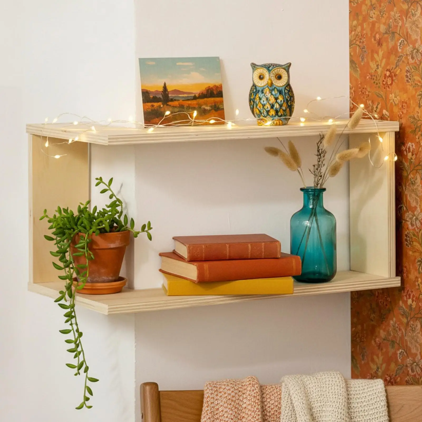 

Corner Floating Shelf Wood Double-Layer Perfume Bottle Rack Wall Mounted Book Shelf For Apartment Home Office Bedroom Kitchen