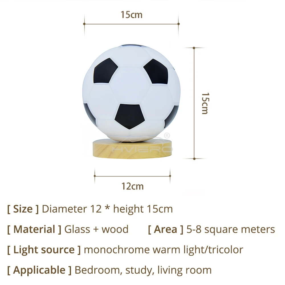 Football Night Light USB Warm White LED Circular Solid Wood Glass Small Table Lamp Bedsid Bedroom Study Decoration Illumination