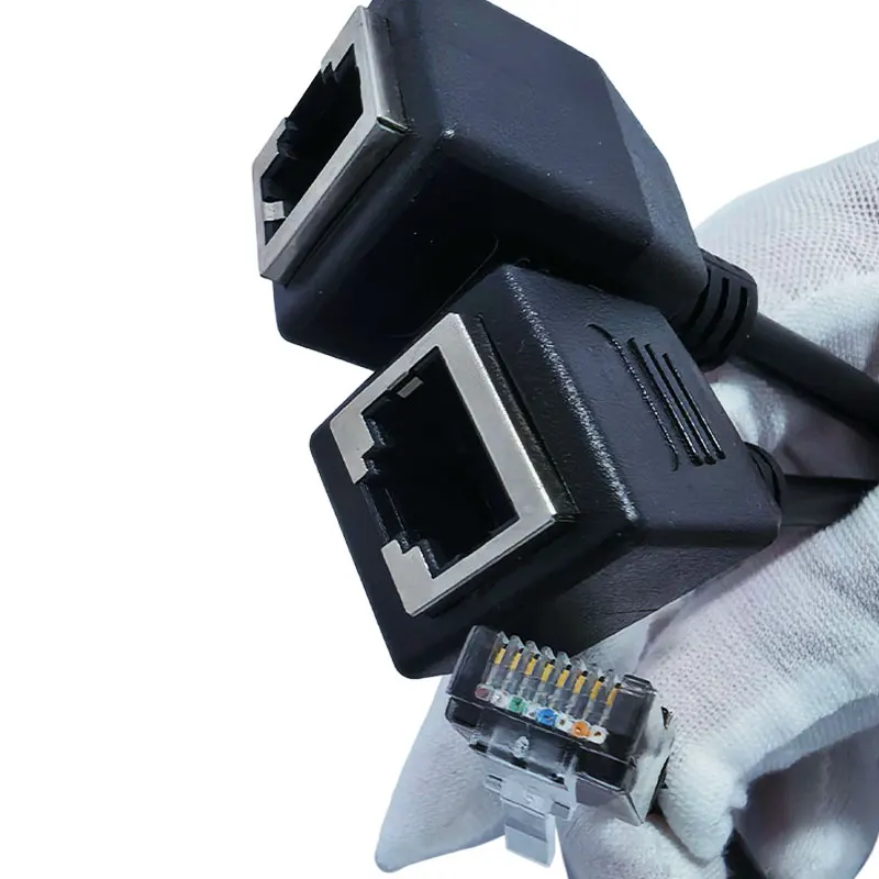 1 Male to 2 Female 2 Ways RJ45 Ports Ethernet Network Splitter Adapter 1 to 2 Socket Connector