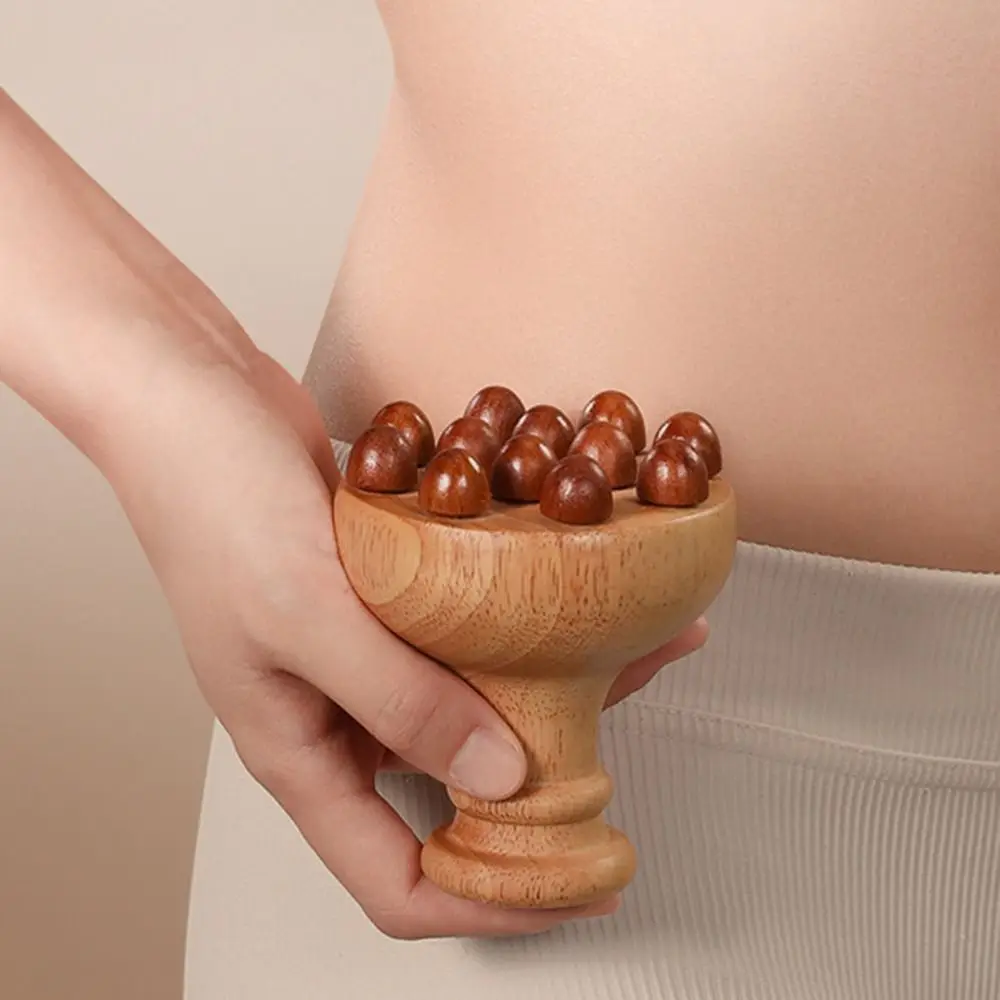 

12 Beads Wooden Mushroom Massager Anti Cellulite Eliminate Local Fat Scalp Massage Brush Anti-static Handheld