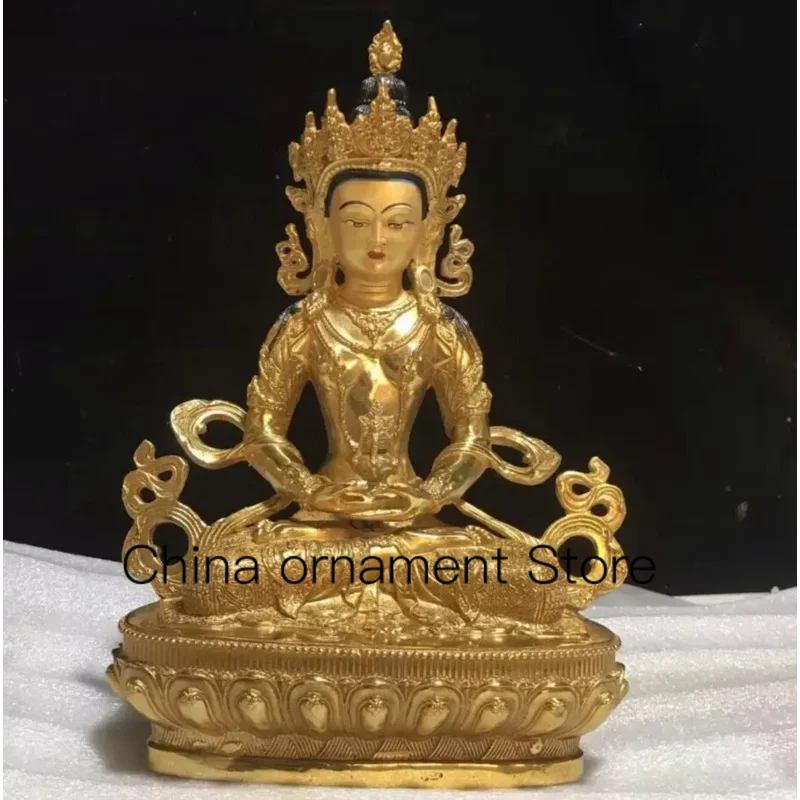 

21cm pure copper gilded longevity Buddha statue, Tibetan esoteric Buddha statue, copper ornament