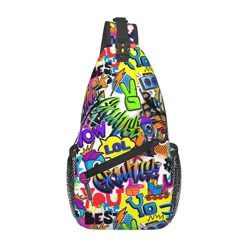 

Custom Retro Comics Pattern With Palm Tree Graffiti Art Sling Crossbody Chest Bag Men Cool Shoulder Backpack for Hiking