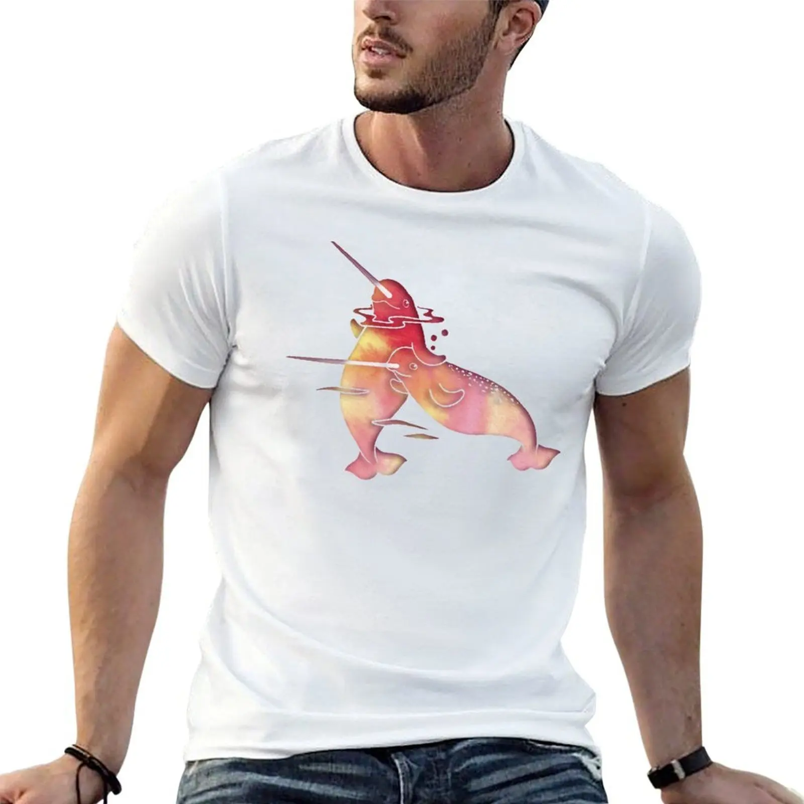 

Peach Sea Narwhal T-Shirt funny t shirts man t shirt men 100% cotton luxury brand T-Shirt