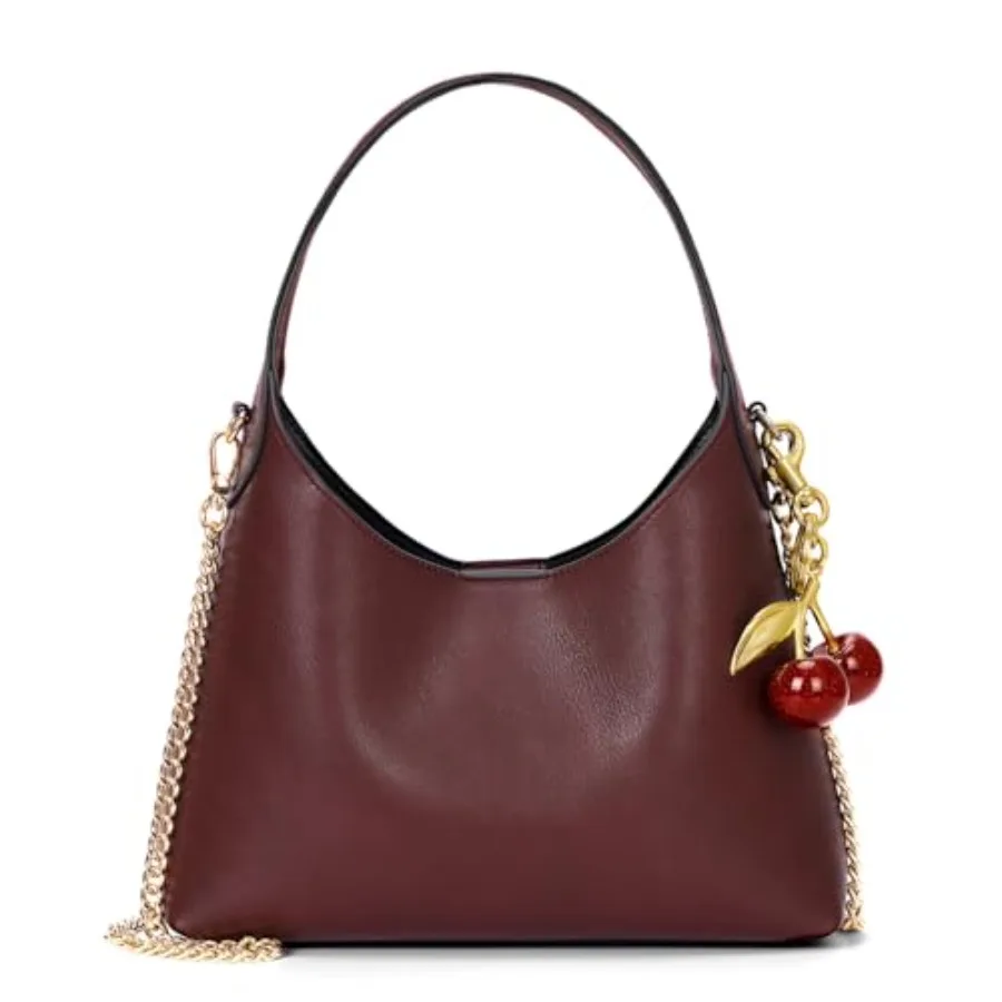 

Small Hobo Bags for Women Cherry Shoulder Bag Purse Faux Leather Tote Handbag Trendy Chain Crossbody Bag