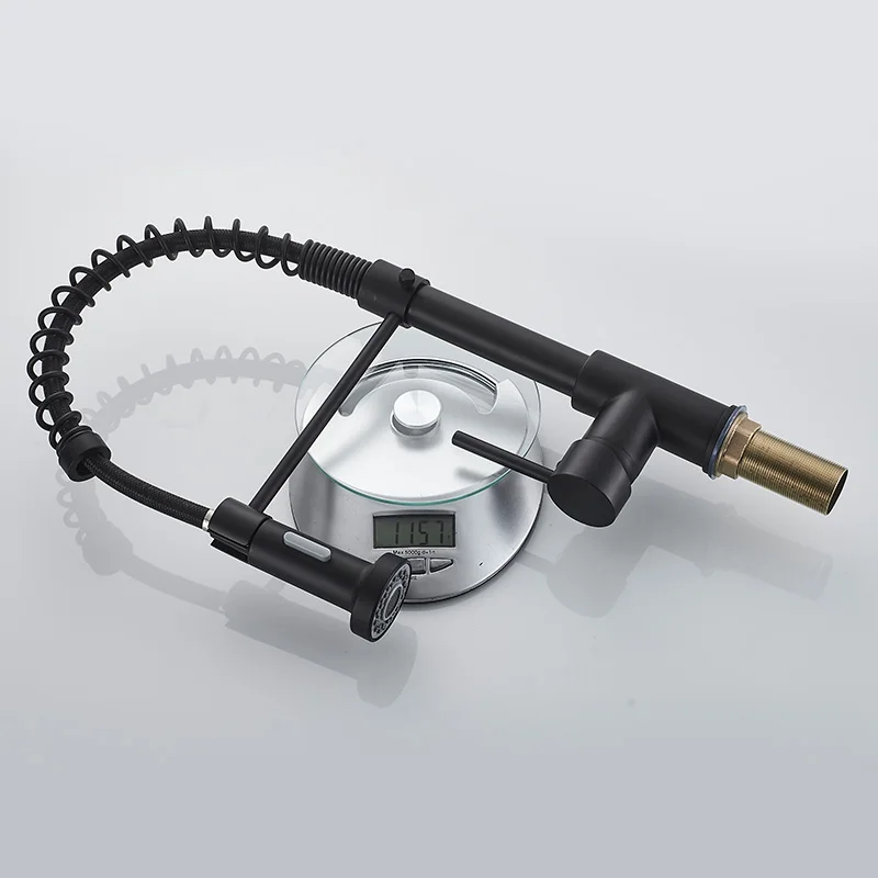 ROVOGO Black Spring Kitchen Faucets with Pull Down Sprayer,Commercial Single Handle Single Lever Kitchen Sink Faucet Solid Brass