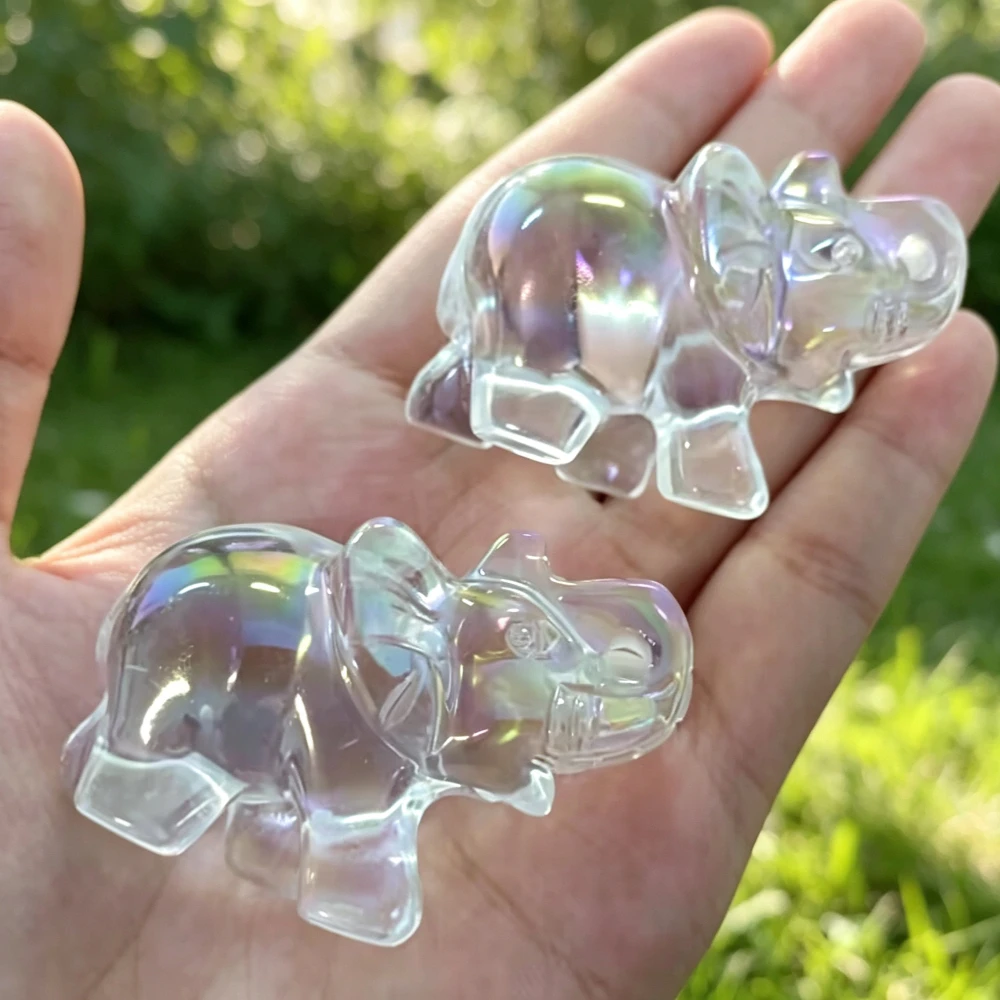 Aura Smelting Elephant Carving, Artificial Crystal Animal Ornament, Reiki Home Decor, Desk Ornament, Holiday Gifts