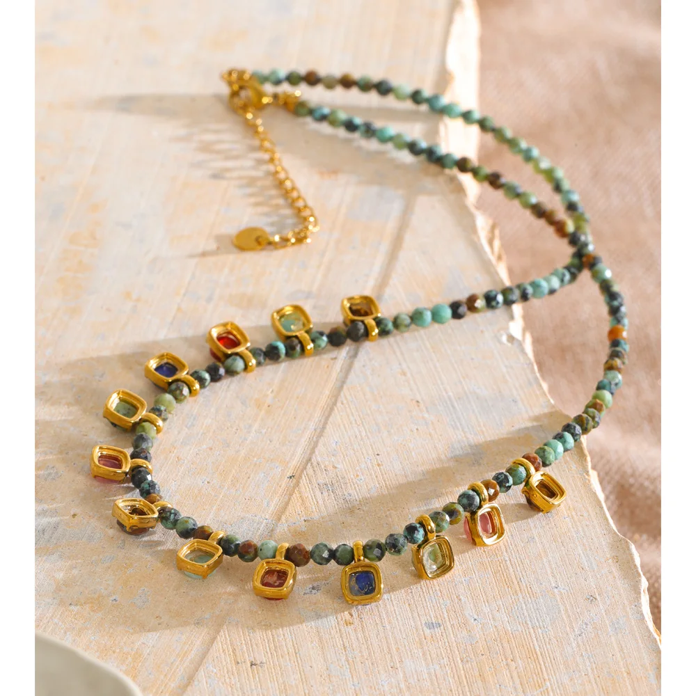 Yhpup New Natural Stone Beads Chain Handmade Necklace for Women Stainless Steel High Quality Exquisite Jewelry Gift