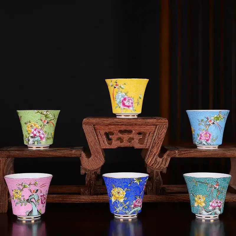  Filigree Teacup Gongfu Tea Cup Enamel Color Tasting Cup Ceramic Master Cup Чайная Чашка