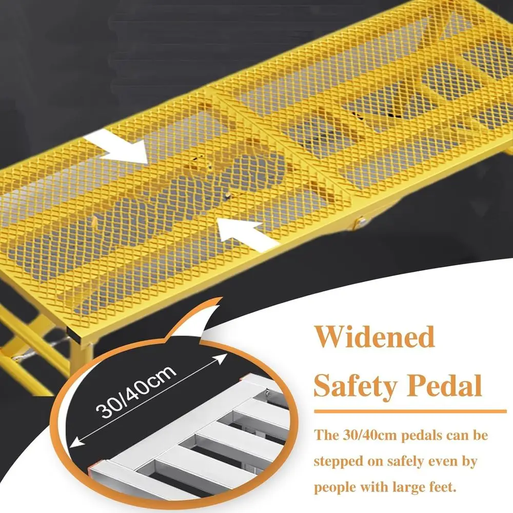 Industrial-Grade Adjustable Scaffold Platform with Anti-Slip Walk Boards, Foldable Yellow Ladder Plank (120x30cm)