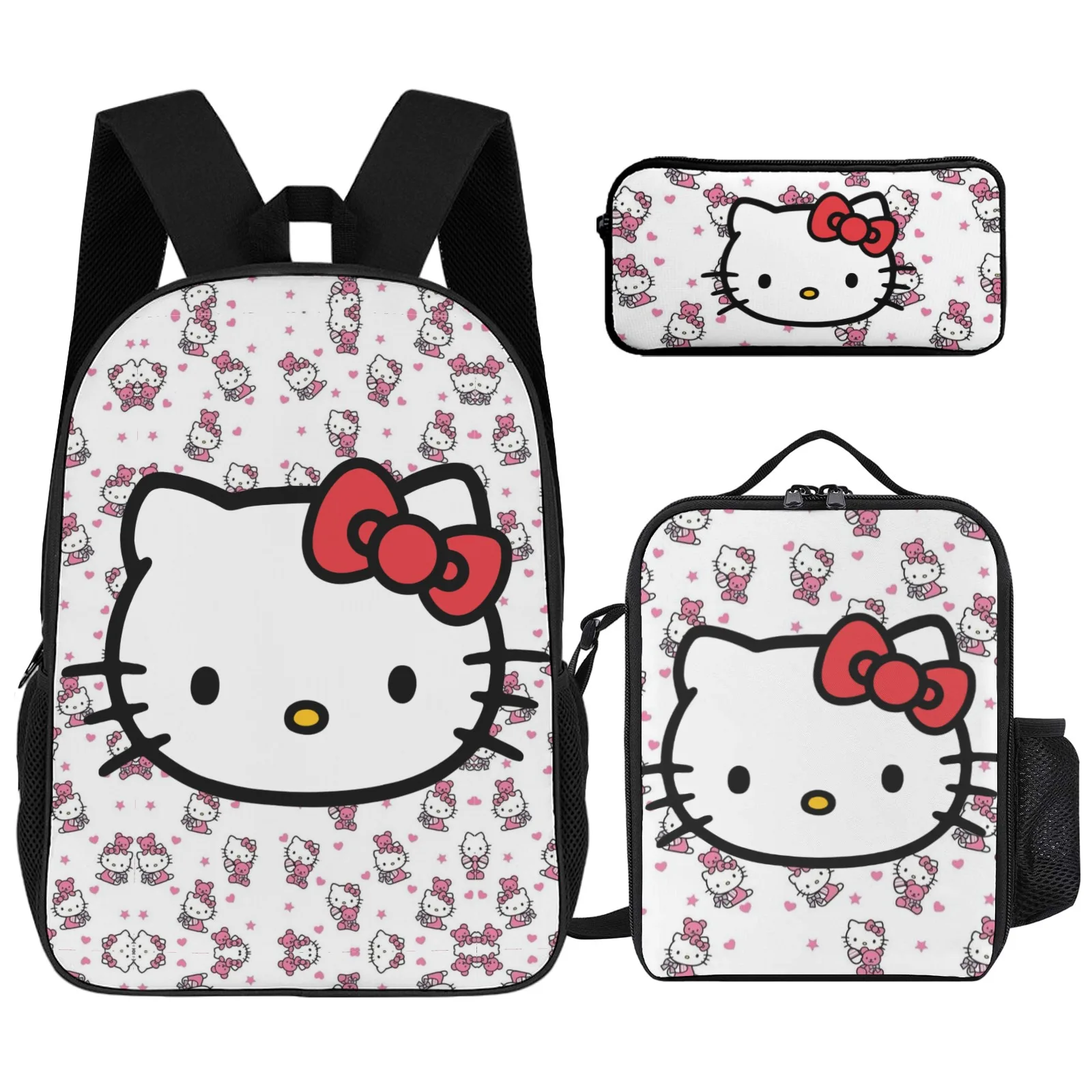 

Hello Kitty Mochila Printed Zipper Backpack Book Bag Girls' School Backpack 17 Inch Pencil Case School Backpack Lunch Bag