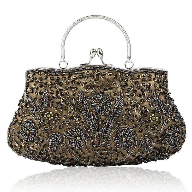 2026 Women's Retro Small Totes Evening Bags Beaded Embroidered Ladies Clutch Purse Shoulder Chain Wedding Party Handbags Bags