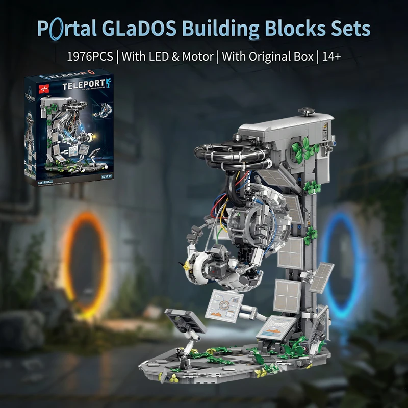 GLaDOS Portal 2 avec Blocs de Construction LED, Jeu de Puzzle de Décryptage, Robot Maléfique, Kit de Modélisation en Briques Aperture Lab, Cadeau DIY pour Adultes, 1976 Pièces