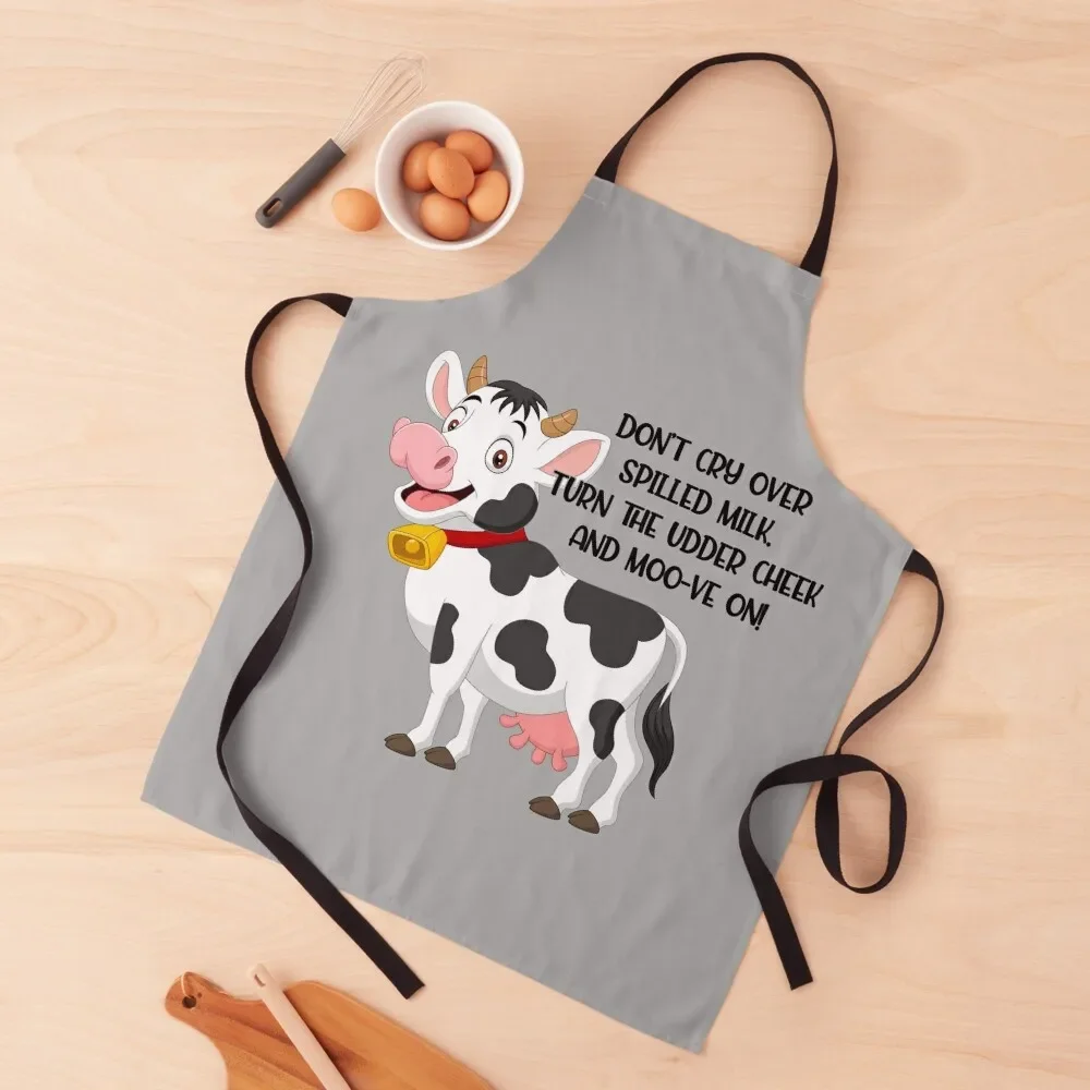 Funny Cow Turn The Udder Cheek And Moo-ve On Apron Customizable Woman Home Supplies Kitchen Household Items Apron