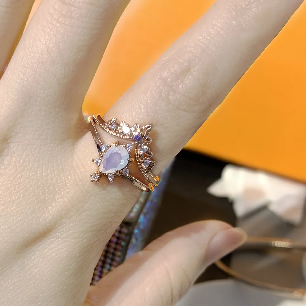 MDLFES Moiss1n Diamantes Estilo Vintage Renda Persa 18K Banhado A Ouro Moissan Zircônia Coroa Conjunto Anel