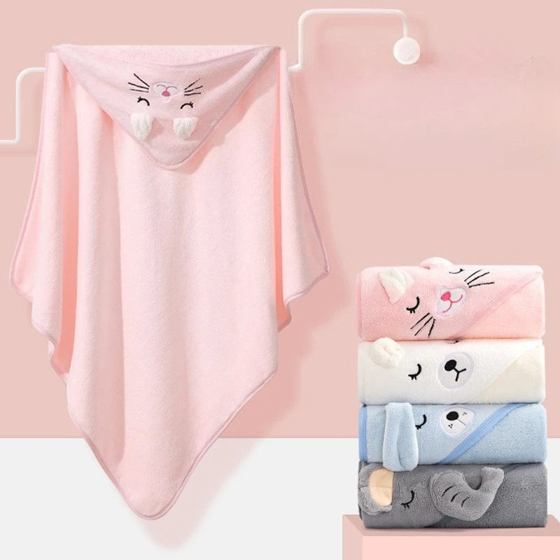Cute Cartoon Baby Bath Bathrobe Toddler Infant Towel Boys Girls Blankets Swaddle with Hood Coral Fleece Towel Newborn Bedding